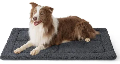 Productafbeelding van Wasbare hondenmat voor grote honden, afmetingen 104x69 cm, donkergrijs sherpa-pluche met schuimvulling