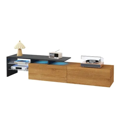 Immagine prodotto di AIORBER Moderna credenza per TV con ripiani in vetro, illuminazione LED a 16 colori, spazio di archiviazione, look legno e nero, 170 cm