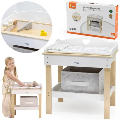 Produktbild von VIGA 2-in-1-Holzwickeltisch mit Puppenbadewanne