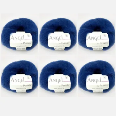 Imagen del producto de 6 ovillos de hilo "Angel" de Permin – Lana mohair, seda y cachemira de lujo (70/30) (color azul 69)