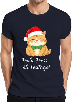 Zdjęcie produktu dla Happy Holidays Cat Lovers Cat Christmas Śmieszna koszulka męska, granatowy, XL
