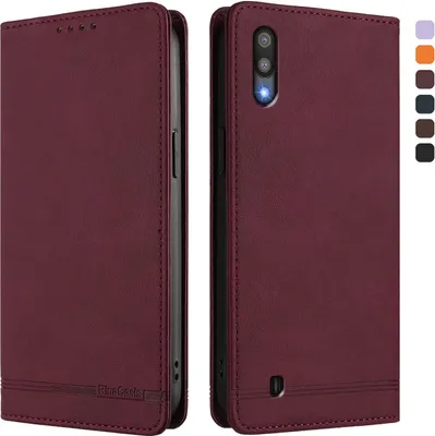 Produktbild von Hülle für Samsung Galaxy A10, Retro Kunstleder Ständer Klapphülle mit Kartenfächer und Magnetische Rot