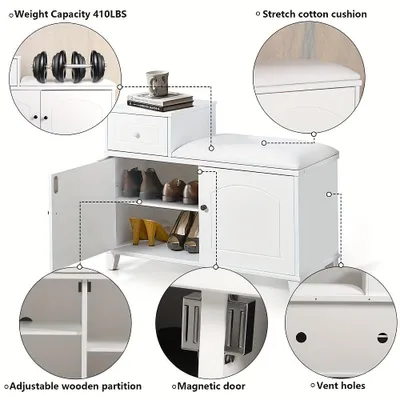Immagine prodotto di Panca per scarpe – Armadietto per scarpe con cuscino – Mobile da ingresso in legno con spazio contenitivo – Panca multifunzionale con vano portaoggetti
