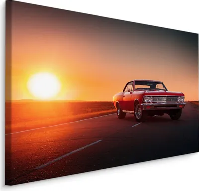 Produktbild von Fabelhafte Canvas LEINWAND BILDER 100x70 cm XXL Kunstdruck Auto Retro Sonnenuntergang