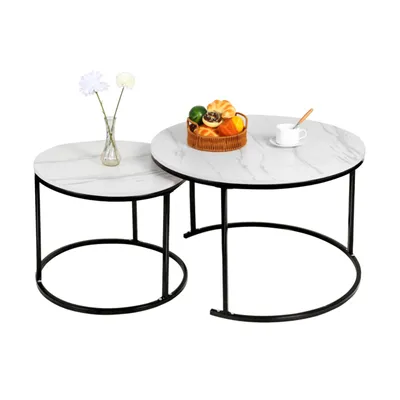 Produktbild von Satztisch 2er Set,Couchtisch Rund aus Holz,stapelbar Beistelltisch Set Kaffeetisch,Sofatisch für Wohnzimmer Büro Balkon 40cm+60cm