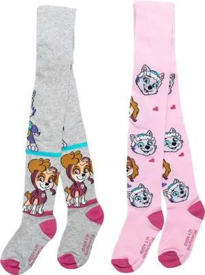 Produktbild von Paw Patrol Strumpfhose für Mädchen - Kinder Strickstrumpfhose Kinderstrumpfhose Grau Rosa (2er Pack) 122-128