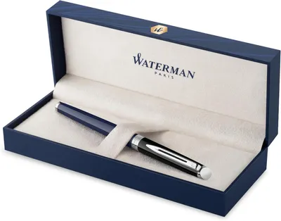 Productafbeelding van Waterman Hémisphère Vulpen - Zwarte en Blauwe lak met palladium-gecoate afwerkingen - Roestvrijstalen medium penpunt
