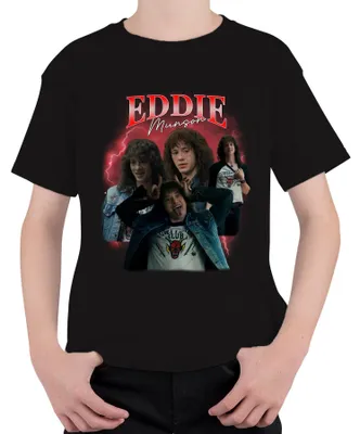 Produktbild von Eddie Munson Hellfire Club Stranger Metal Geschenk Vintage Serie Kinder T-Shirt, Schwarz, 128