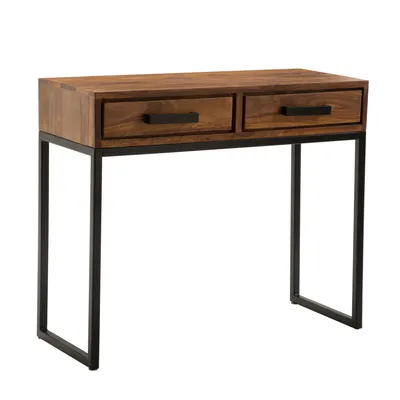 Produktbild von WOHNLING Konsolentisch Sheesham Massivholz / Metall 90x76x36 cm Flurtisch Anrichte Wohnzimmertisch Schmal Design Schreibtisch Modern