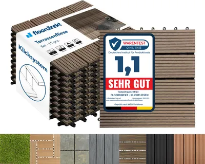 Produktbild von WPC Klickfliesen Terrassenfliesen Royal Dunkelbraun 30x30 cm 11 Stück (1 m²)