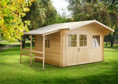 Produktbild von Gartenhaus 4,16 x 3,9 Meter (inkl. Dach) | Naturbelassen | Schleppdach | 28 mm Blockbohlen