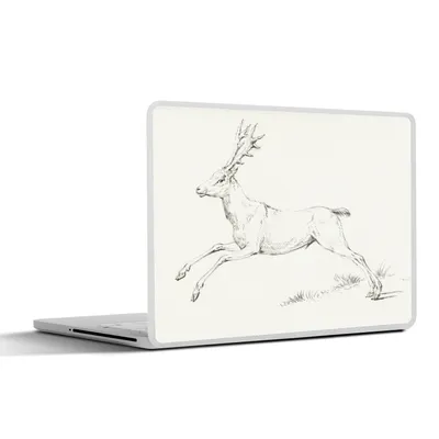 Produktbild von MuchoWow® Laptop Aufkleber Sticker Cover Springende Hirsche, links - Gemälde von Jean Bernard 30x22 cm - Laptop-Sticker