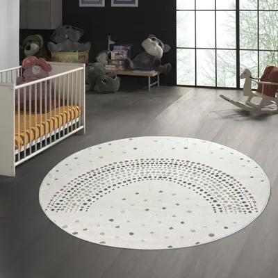 Produktbild von Bezaubernder Kinderteppich mit 3D-Regenbogen aus Punkten in Creme Bunt Größe - 200 cm Rund