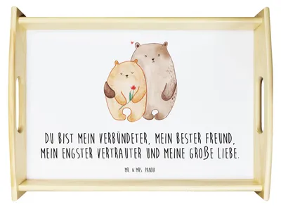 Produktbild von Mr. & Mrs. Panda Tablett Bären Liebe - Weiß - Geschenk, Dekotablett, Jahrestag, Verknallt, Kuscheln, Frühstückstablett, Hochzeit, Freundin, Servier, Bett-Tablett, holz