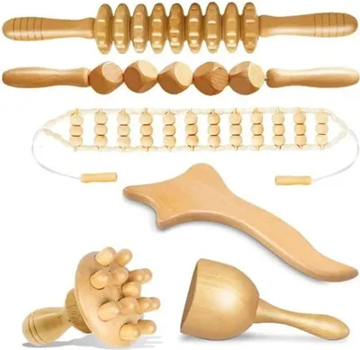 Produktbild von Komplettes 6-teiliges Maderotherapie-Set zur Cellulite-Behandlung: Massagegerät aus Holz, Anti-Cellulite, Lymphdrainage, manuelles Massagegerät