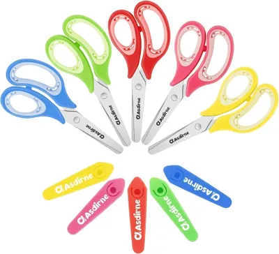 Image de Asdirne Set de ciseaux pour enfants, 5 pièces, 13,5 cm, ciseaux de sécurité à pointe émoussée