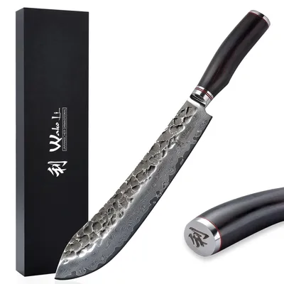 Produktbild von Wakoli EBO Damast Blockmesser I 25 cm Klinge I schwarzer Eichenholzgriff