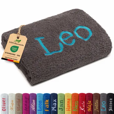 Produktbild von AR Line Duschtuch 70x140 cm mit Namen bestickt – Personalisiertes Handtuch aus Baumwolle 500 g/m², Farbe: Anthrazit-Grau