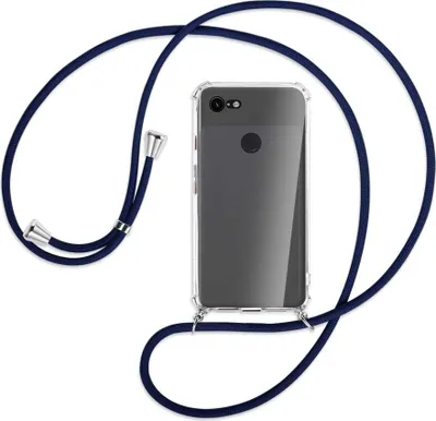 Produktbild von Handykette Backcover-Schutzhülle mit Band (Metall silberfarben) für Google Pixel 3 - dunkelblau