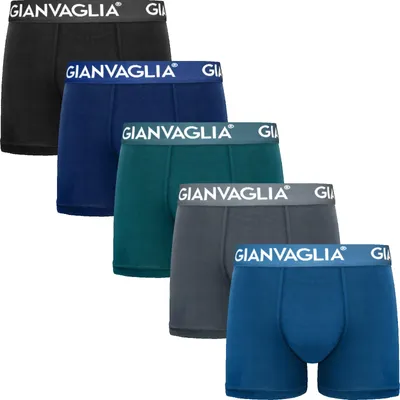 Immagine prodotto di GIANVAGLIA, confezione da 5 boxer da uomo, taglia L – Tonalità blu-grigio fresche – Cotone elasticizzato – Boxer retrò comodi