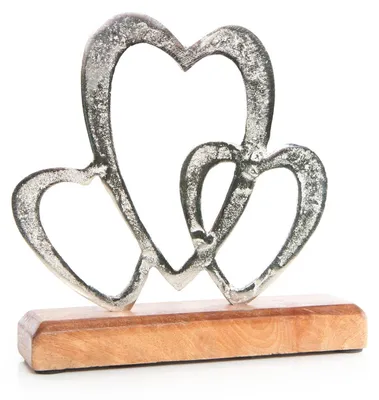 Produktbild von Herz Dekofigur 3 Herzen silber braun aus Metall Symbolgeschenk Liebe