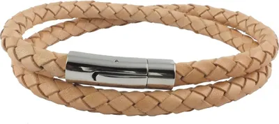 Produktbild von König Design Lederkette Lederband Leder-Armband 7 mm Herren Halskette 17 cm - 100 cm geflochten, Länge:20 Zentimeter, Farbe:Natural