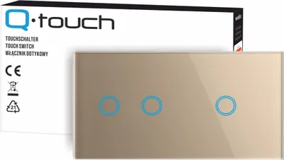 Produktbild von Touchschalter Panel 2+1 Glas gold Qtouch Wandschalter ohne Modul