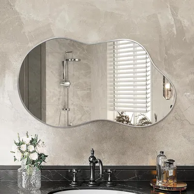 Immagine prodotto di Specchio da parete, cornice in metallo, forma irregolare, 90x60 cm, colore nero