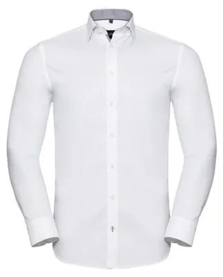 Produktbild von Russell Collection - Hemd für Herren Langärmlig LT5751 (42,5 cm) (Weiß/Silber/Grau)