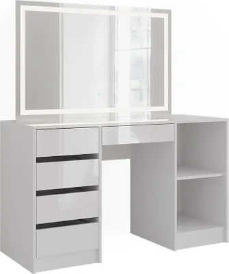Produktbild von Schminktisch Vicco Sherry Weiß/Weiß Hochglanz 128.2 cm mit LED-Spiegel, Model 57631