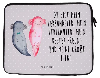 Produktbild von Mr. & Mrs. Panda Laptop Tasche Axolotl Freundin 33 x 42 cm - Grau Pastell - Geschenk, Hülle, Laptoptasche, Laptophülle, Valentinstag, Paar, Liebe, Sleeve