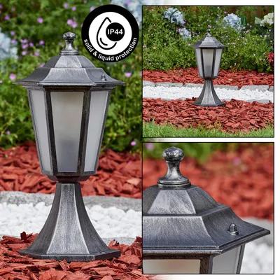 Produktbild von Rivale Sockelleuchte aus Metall/Glas in Schwarz-Silber/Milchglas