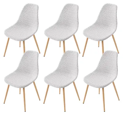 Stuhlbezüge Jacquard-Stretch 6er-Set dunkelgrau abnehmbar waschbar