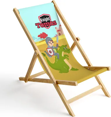 Produktbild von Kinder Holz-Liegestuhl Personalisierbar Klappbar Klappliegestuhl Sonnenliege Strandstuhl Wechselbezug Motiv Ritter [119]