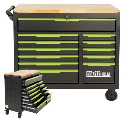 Produktbild von Werkstattwagen Star XL unbestückt 103 x 112 cm Stahl schwarz/grün 12 Schubladen Hartholzplatte
