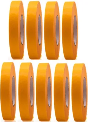 Immagine prodotto di 9 rotoli di nastro adesivo professionale oro 50 m x 20 mm - nastro crespo oro per pittori - nastro per mascheratura per pittori e decoratori - crespo per interni ed esterni - crespo per pittori - nastro adesivo versatile per lavori di pittura