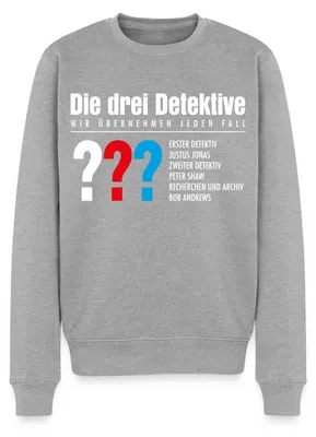 Produktbild von Spreadshirt Die Drei Fragezeichen Detektive Visitenkarte Herren Premium Pullover, S, Grau meliert