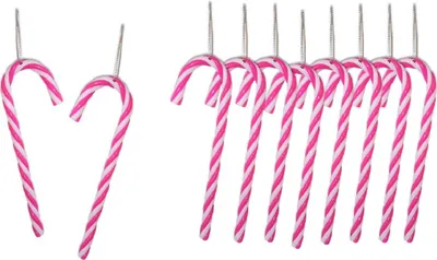 Produktbild von 10 Stück Christbaumschmuck Zuckerstange zum Hängen Weihnachtsdeko Pink Weiss