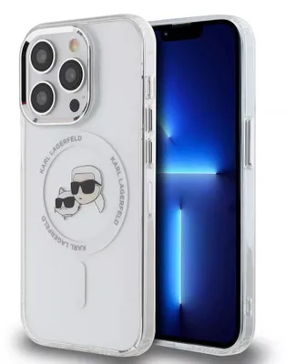 Obrázok produktu pre Karl Lagerfeld IML MagSafe kryt na iPhone 15 Pro (KLHMP15LHLSKCH) - biela kovová Karl&Choupette hlava