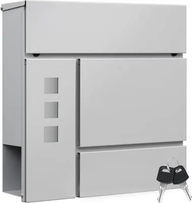 Produktbild von WOLTU Briefkasten Postkasten mit Zeitungsfach Klappdeckel, 37x37x10,5 cm : Grau Farbe: Grau
