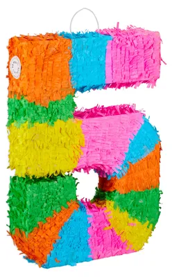 Image de Lot de 4 pièces : piñata « 5 » pour anniversaire, sac de confettis XXL, bâton pour piñata avec masque, piñata d'anniversaire, bâton et masque, multicolore