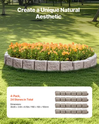 Produktbild von SucceBuy Rasenkante PE Steinoptik Beeteinfassung Beetumrandung 1190x100x155mm Braun