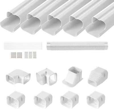 Produktbild von VEVOR Mini-Split-Line-Set-Abdeckung 76,2 mm B 3110 mm L, dekorative PVC-Rohrleitungsabdeckung für Klimaanlage mit 5 geraden Kanälen und vollständigen Komponenten, überstreichbar für Wärmepumpen, weiß