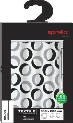 Immagine prodotto di Tenda da doccia antimuffa Spirella - antibatterica, lavabile, impermeabile, poliestere, "Anelli" 180x200cm Bianco