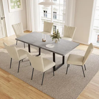Immagine prodotto di Tavolo da pranzo estendibile con 6 sedie, dimensioni 130-170x85x76 cm, color beige