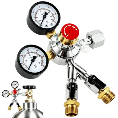 CO2-Druckregler Doppelausgang 0-100 psi, W21.8, zwei Manometer