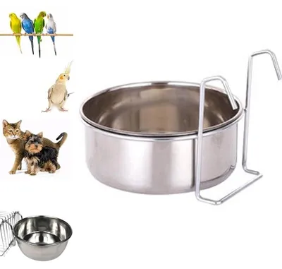Obrázok produktu pre Nerezová miska s úchytom – 12 x 5 cm – 550 ml – krmítko – krmítko pre vtáky – držiak na krmivo – s háčikom na hlodavce