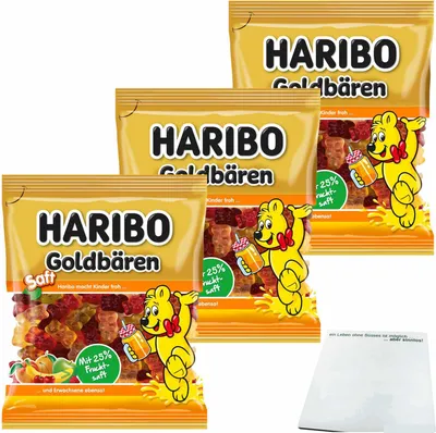 Produktbild von Haribo Saft Goldbären mit 25% Fruchtsaft 3er Pack (3x160g Beutel) + usy Block
