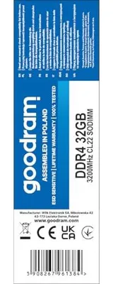 Zdjęcie produktu dla Pamięć SODIMM DDR4 GOODRAM 32GB (1x32GB) 3200MHz CL22 1.2V