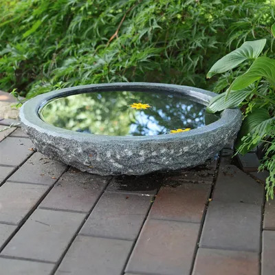 Produktbild von CLGarden Naturstein Wasserschale GVT2 aus Granit Ø 46cm Vogeltränke groß Garten Stein Boden Vogel Bad frostfest
